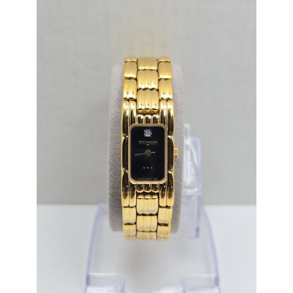 Vintage Wittnauer QWR Tank Watch Womens Black Dial Diamond New Battery Petite